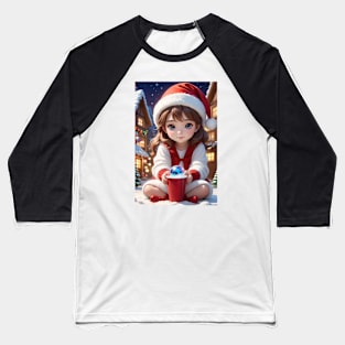Charming Little Girl in Christmas Attire Baseball T-Shirt